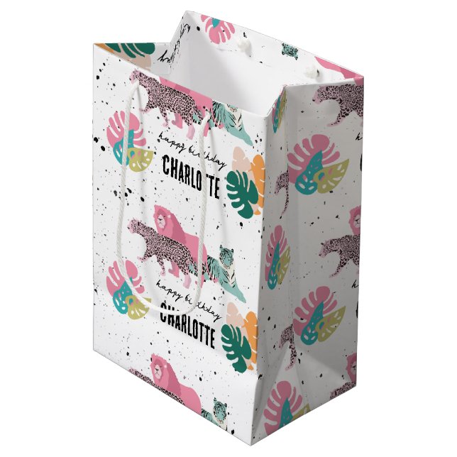 Wild Birthday Party Jungle Animals Kids Birthday Medium Gift Bag (Front Angled)