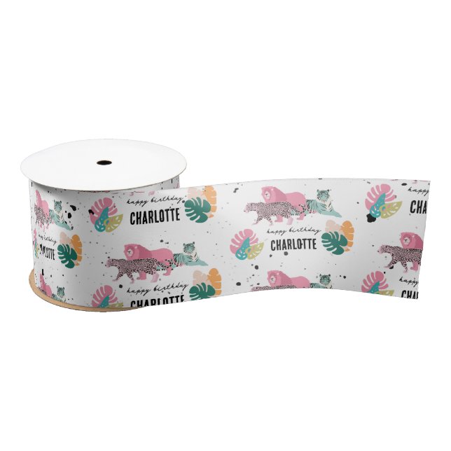 Wild Birthday Party Jungle Animals Kids Birthday Satin Ribbon (Spool)