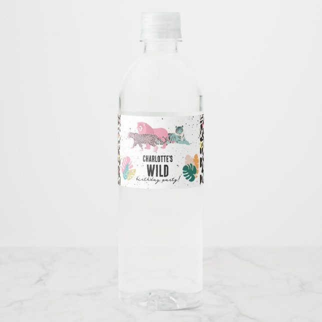 Wild Birthday Party Jungle Animals Kids Birthday Water Bottle Label (Front)