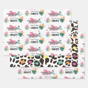 Wild Birthday Party Jungle Animals Kids Birthday Wrapping Paper Sheets
