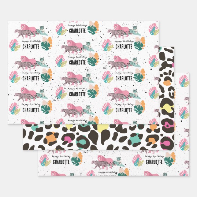 Wild Birthday Party Jungle Animals Kids Birthday Wrapping Paper Sheets (Set)