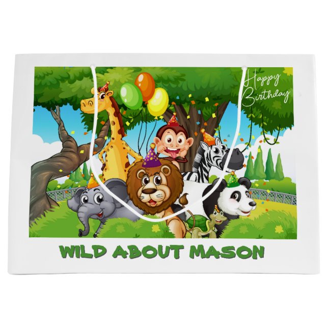 Wild Birthday Personalized Jungle theme Gift Bag (Front)