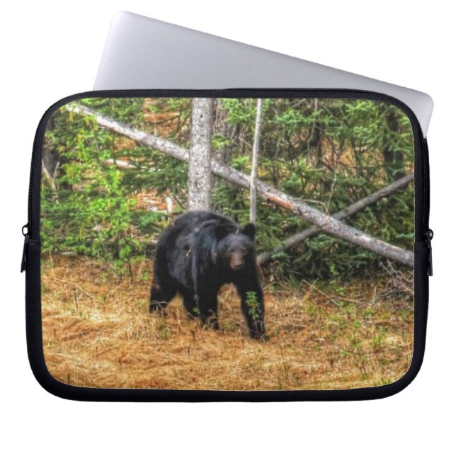 Wild Black Bear & Yukon Forest Photo Art Laptop Sleeve (Front)