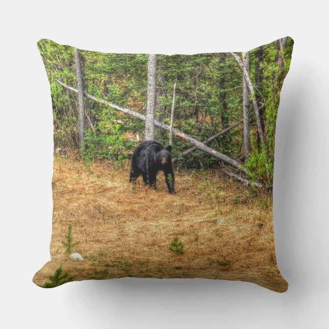 Wild Black Bear & Yukon Forest Photo Art Throw Pillow (Front)