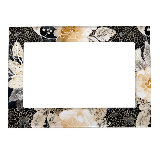 Wild Black Cream Leopard Animal Floral Magnetic Frame (Front)