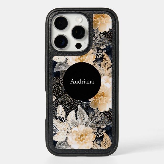 Wild Black Cream Leopard Animal Floral Otterbox iPhone Case (Back)