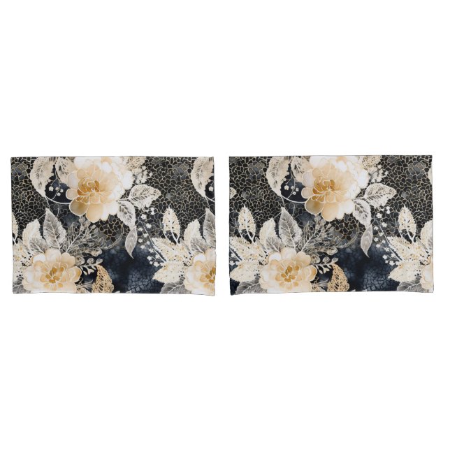 Wild Black Cream Leopard Animal Floral Pillow Case (Front-Set)