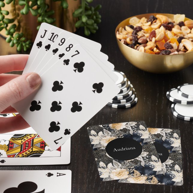 Wild Black Cream Leopard Animal Floral Poker Cards (In Situ)