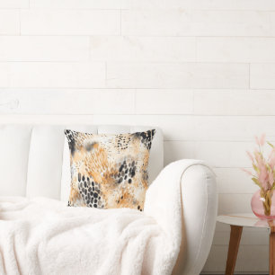 Wild Black Cream Leopard Animal Floral Throw Pillow