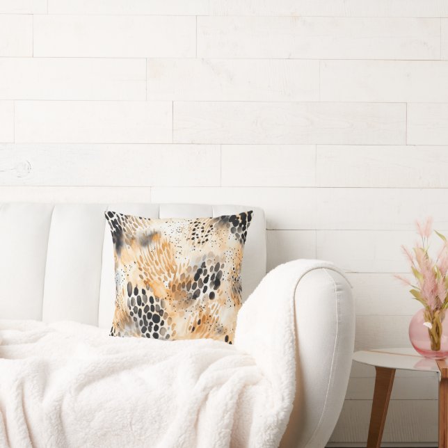 Wild Black Cream Leopard Animal Floral Throw Pillow (Couch)