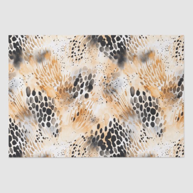 Wild Black Cream Leopard Animal Floral Tissue Paper (Front)
