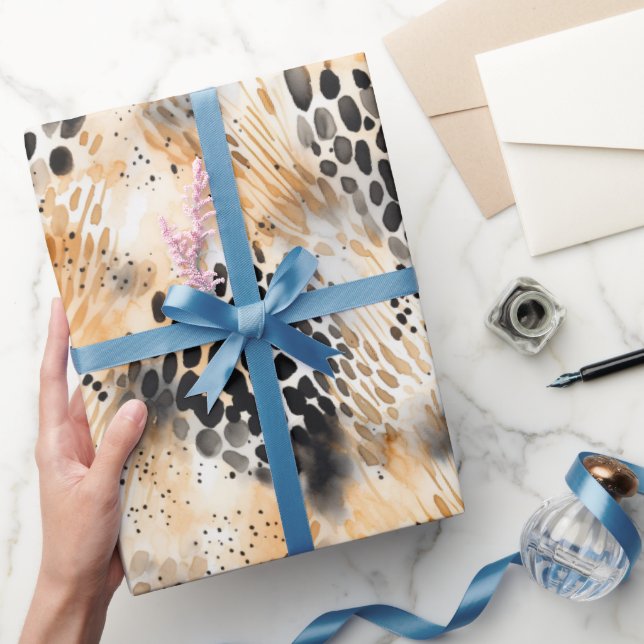Wild Black Cream Leopard Animal Floral Wrapping Paper (Gifting)
