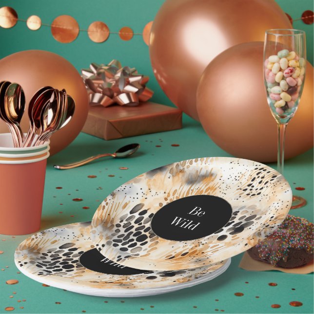 Wild Black Cream Leopard Animal   Paper Plates (Multi)