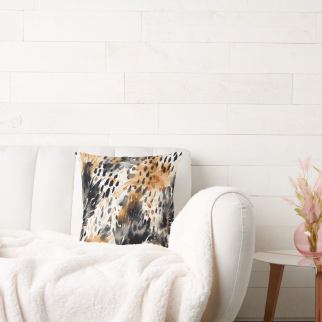 Wild Black Cream Leopard Animal Print Throw Pillow (Couch)