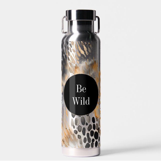 Wild Black Cream Leopard Animal   Water Bottle (Front)