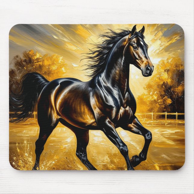Wild Black Horse Nature Sunset Aesthetic Mouse Pad (Front)