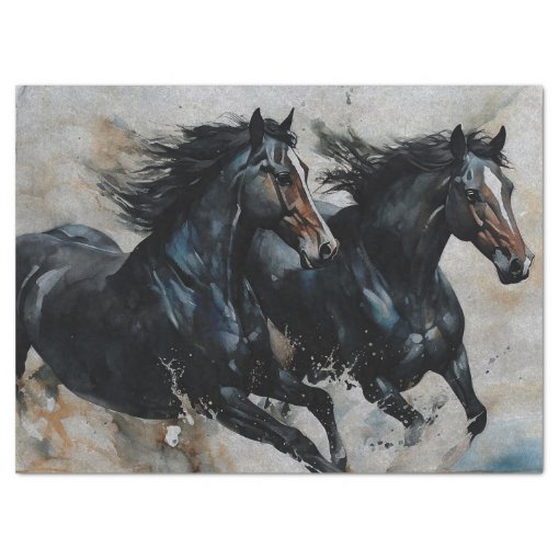 Wild Black Horses Decoupage Tissue Paper Zazzle