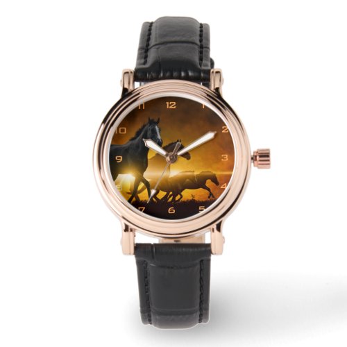 Wild Black Horses Square Watch