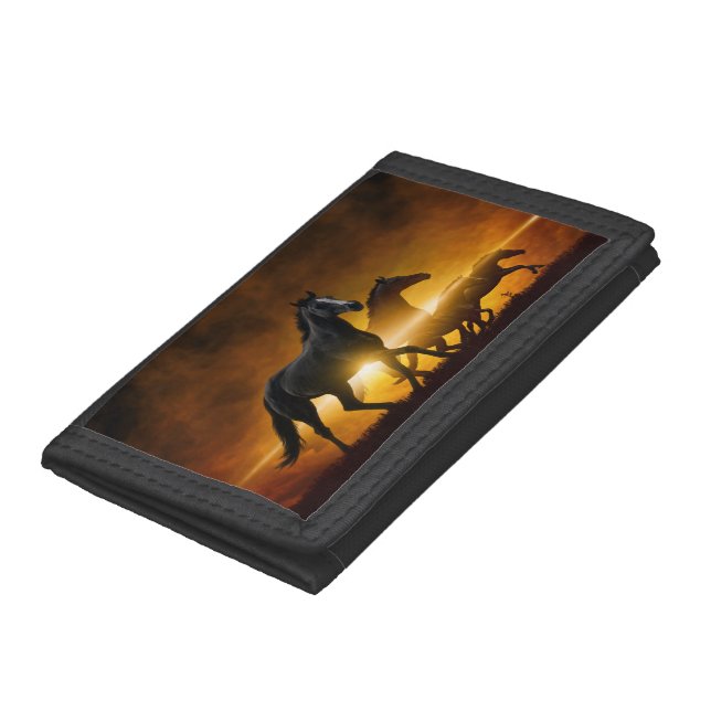Wild Black Horses TriFold Nylon Wallet (Bottom)