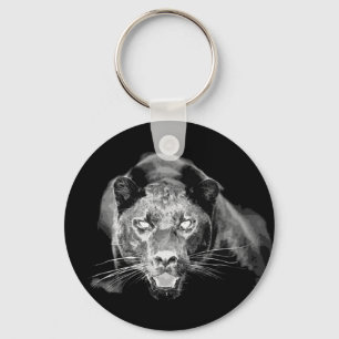 Wild Black Jaguar Cat Roars Keychain