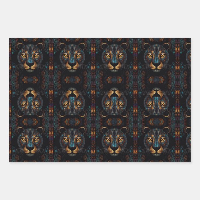 Wild Black Panther Portrait Wrapping Paper Sheets (Front 2)