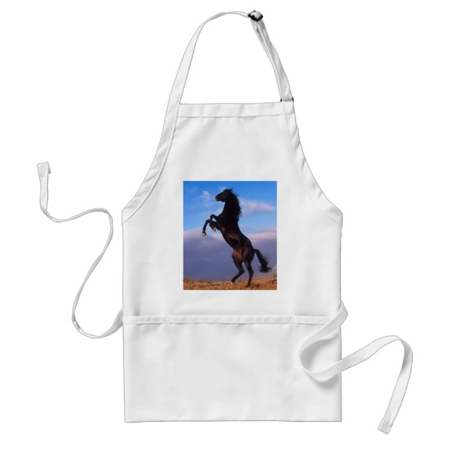 Wild Black Stallion Rearing Horse Adult Apron (Front)