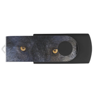 Wild Black Wolf Eyes Wildlife Art Flash Drive