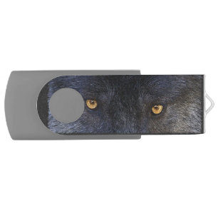 Wild Black Wolf Eyes Wildlife Art Flash Drive