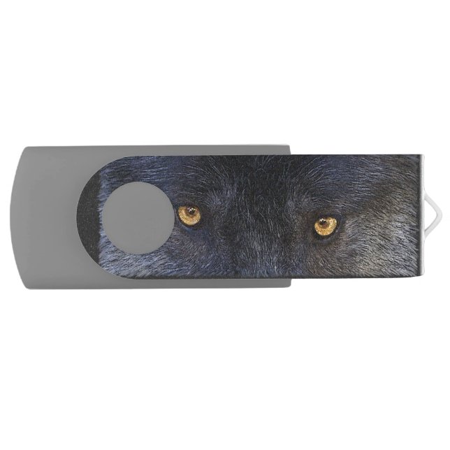 Wild Black Wolf Eyes Wildlife Art Flash Drive (Front)