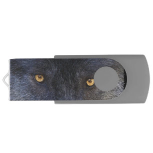 Wild Black Wolf Eyes Wildlife Art USB Flash Drive
