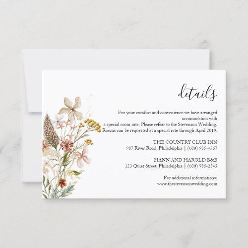 Wild bloom floral Wedding Details card