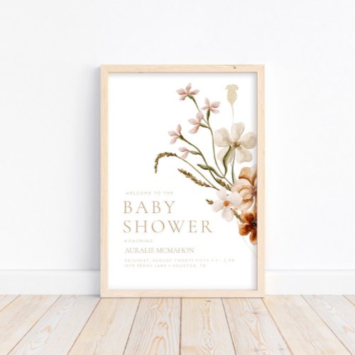 Wild Bloom Rustic Floral Baby Shower Welcome Poster