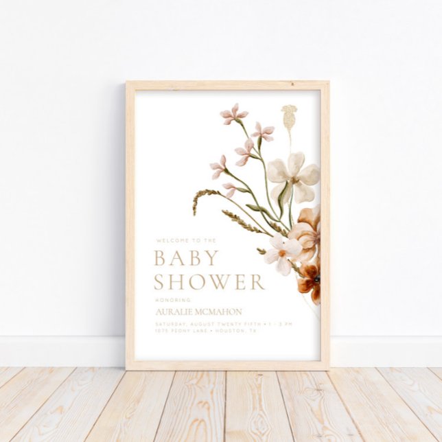 Wild Bloom Rustic Floral Baby Shower Welcome Poster (Creator Uploaded)