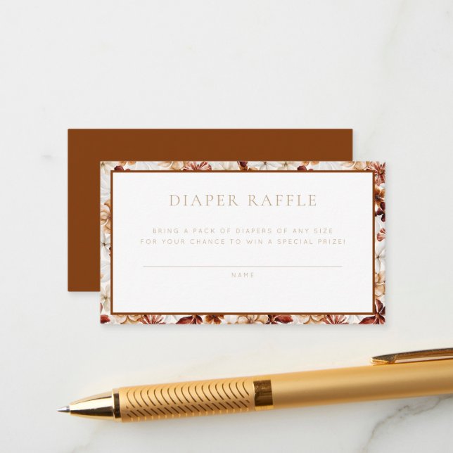 Wild Bloom Rustic Floral Diaper Raffle Game Enclosure Card (Front/Back In Situ)