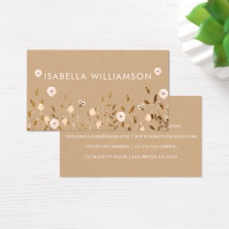 Wild Blossom | Gold Glitter Floral Elegant Kraft Business Card