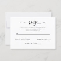 Wild Blossoms Black and White Calligraphy Wedding RSVP Card