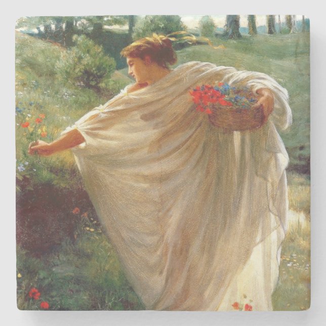 Wild Blossoms (by Edward Poynter) Stone Coaster (Front)