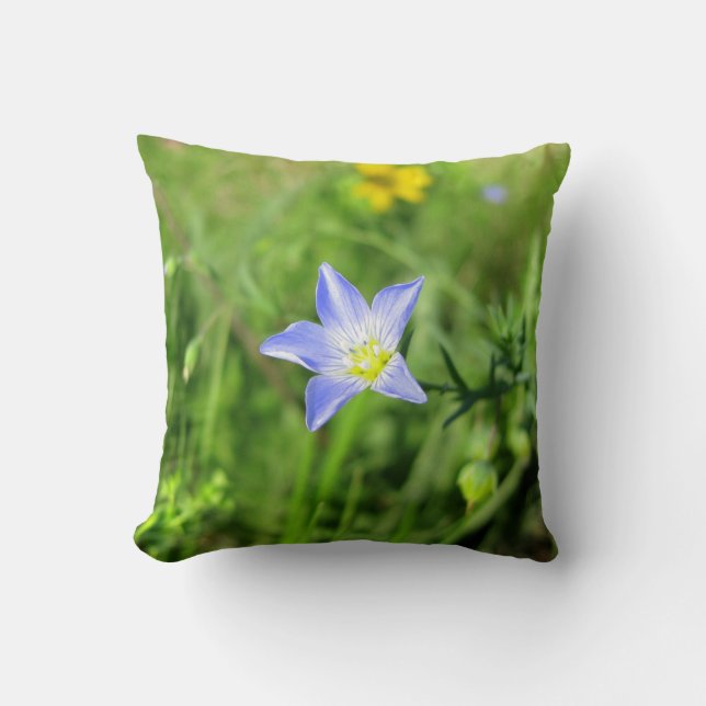 Wild Blue Flax Flower Throw Pillow (Front)