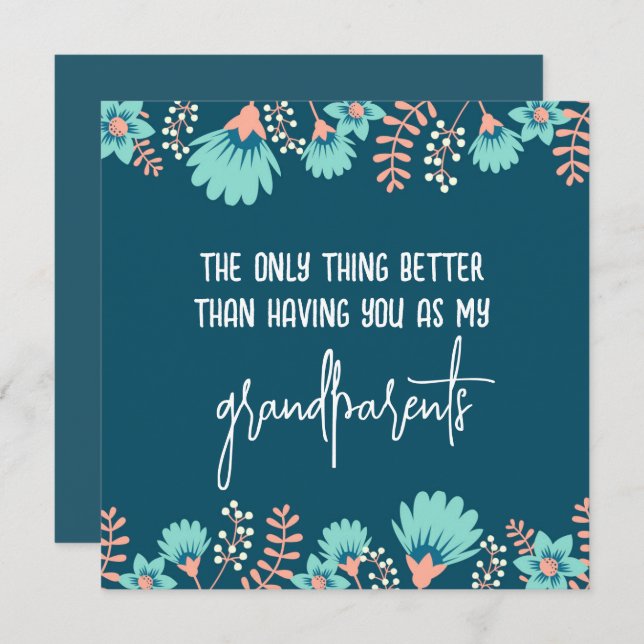 Wild Blue Floral Pregnancy Reveal to Grandparents  Announcement (Front/Back)