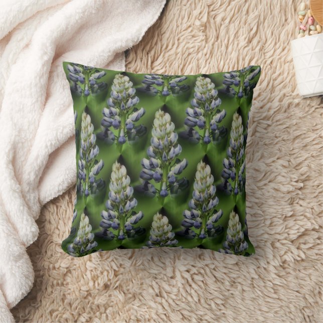 Wild Blue Lupine Flowers Nature Pattern Throw Pillow (Blanket)