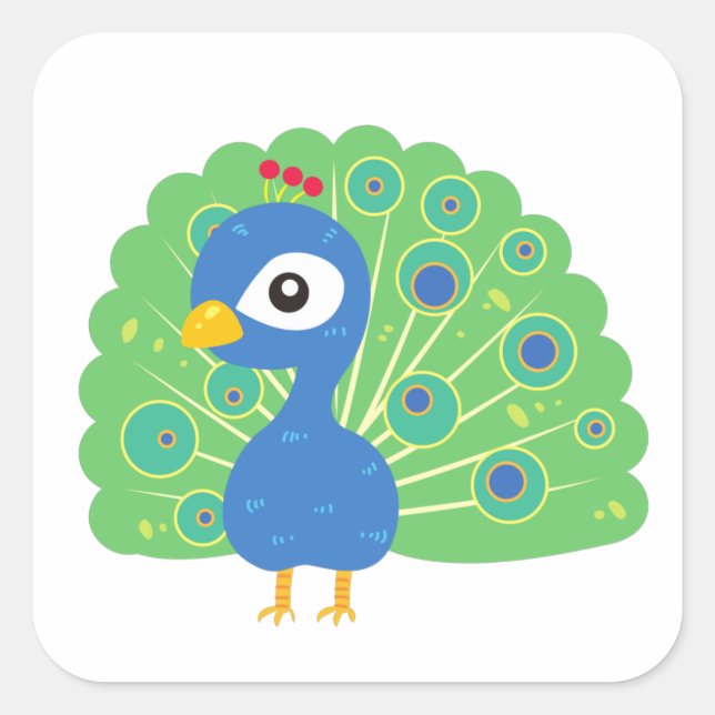 Wild Blue Peacock in the woods  Square Sticker (Front)