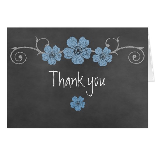 Wild Blue Roses Chalkboard Thank You Note Card (Front Horizontal)