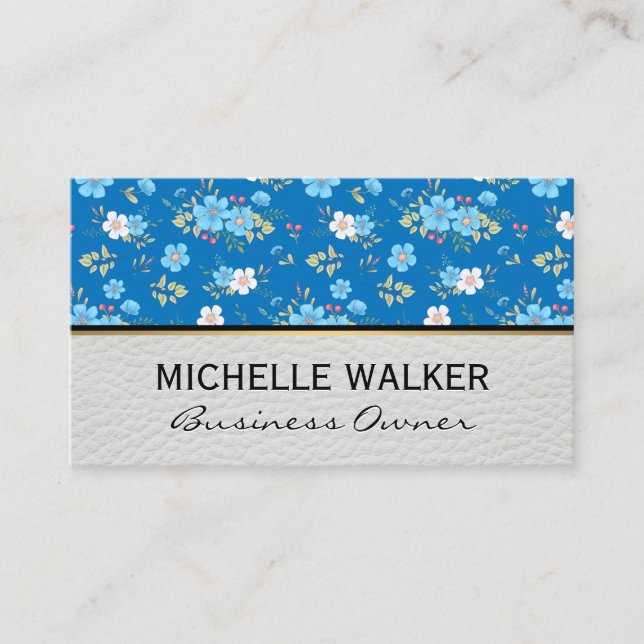 Wild Blue White Flowers Business Card (Front)