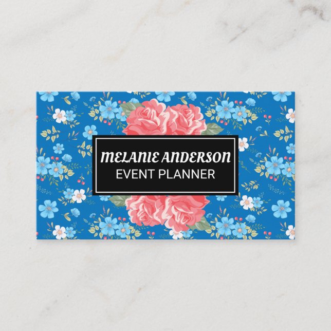 Wild Blue White Flowers Business Card (Front)