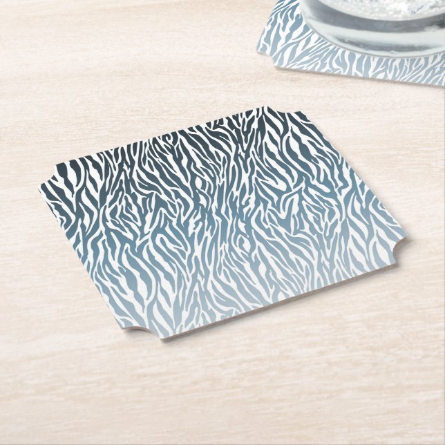 Wild Blue Zebra Print Ombre Paper Coaster (Angled)