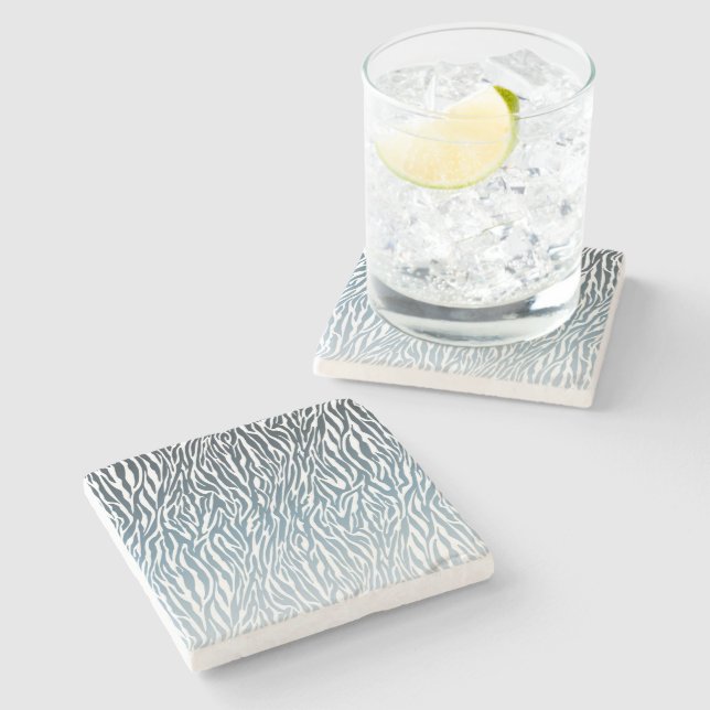 Wild Blue Zebra Print Ombre Stone Coaster (Side)