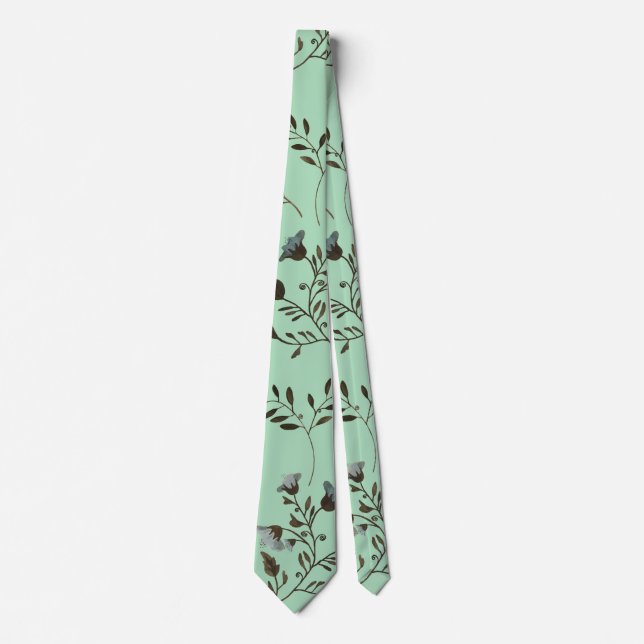 Wild Bluebell Watercolor Mint Wedding Invite Set Neck Tie (Front)