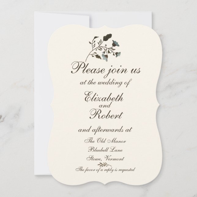 Wild Bluebell Watercolor Wedding Invitation Suite (Front)