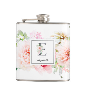 Wild Blush Botanical Letter E Monogram Flask