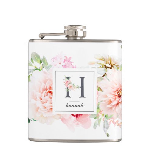 Wild Blush Botanical Letter H Monogram Flask